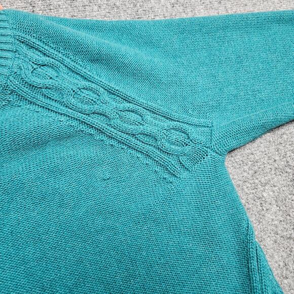 LL Bean Cotton Sweater XL Teal Green Cable Knit Pullover Crew Neck Casual Preppy - Picture 5 of 12